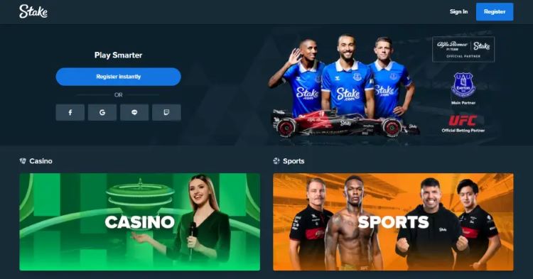 home page of stake casino website